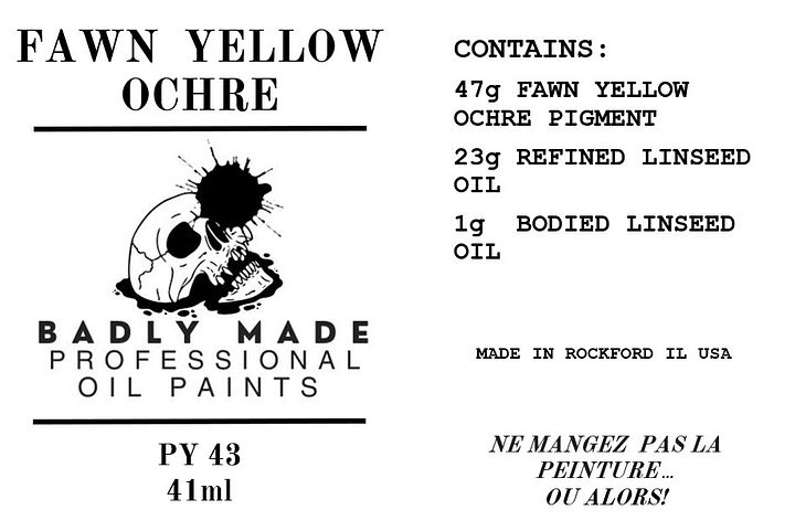 BADLY MADE PROFESSIONAL OIL PAINT FAWN YELLOW OCHRE PY 43 LIMITED EDITION COLOR WHILE SUPPLIES LAST! product image (2)