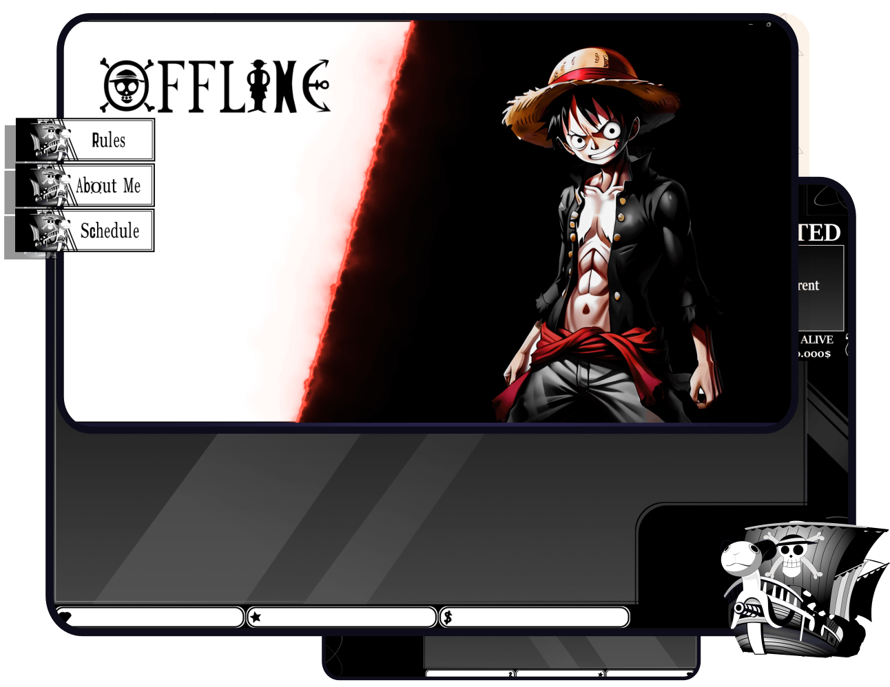 Luffy Black White Stream OVERLAY Pack, One Piece Overlay, Dark Anime twitch overlay, Anime black white Overlay, Black white stream overlay product image (1)