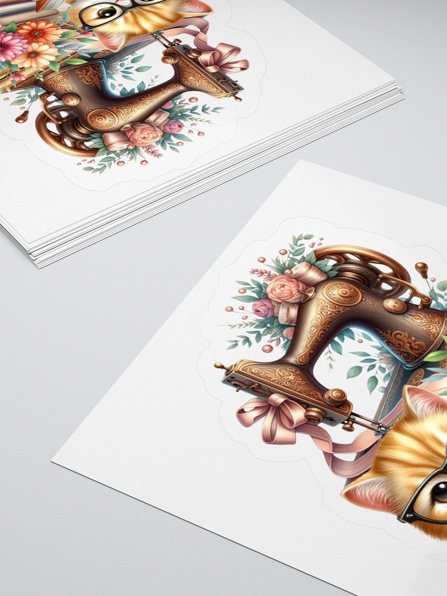Whimsical Kitten and Sewing Machine Kiss Cut Stickers product image (10)