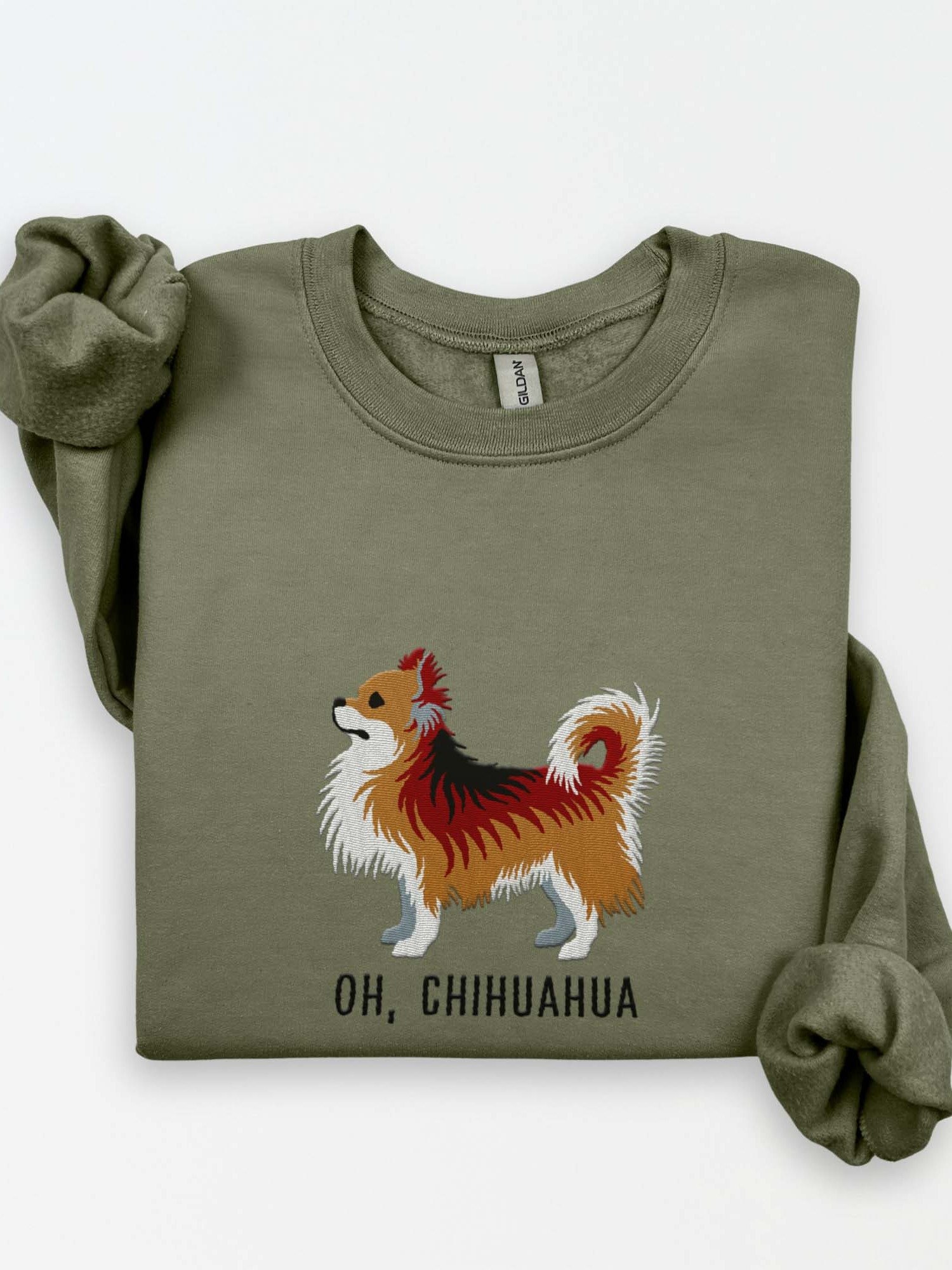 Oh, Chihuahua Sweatshirt (Embroidered) of a Longhaired Chihuahua(Sable) product image (1)