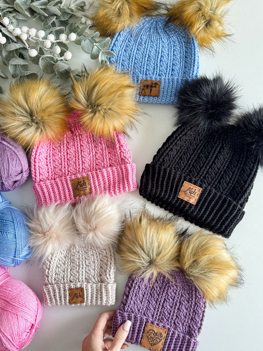 Double PomPom Cuddle Cables Beanie Crochet Pattern product image (6)