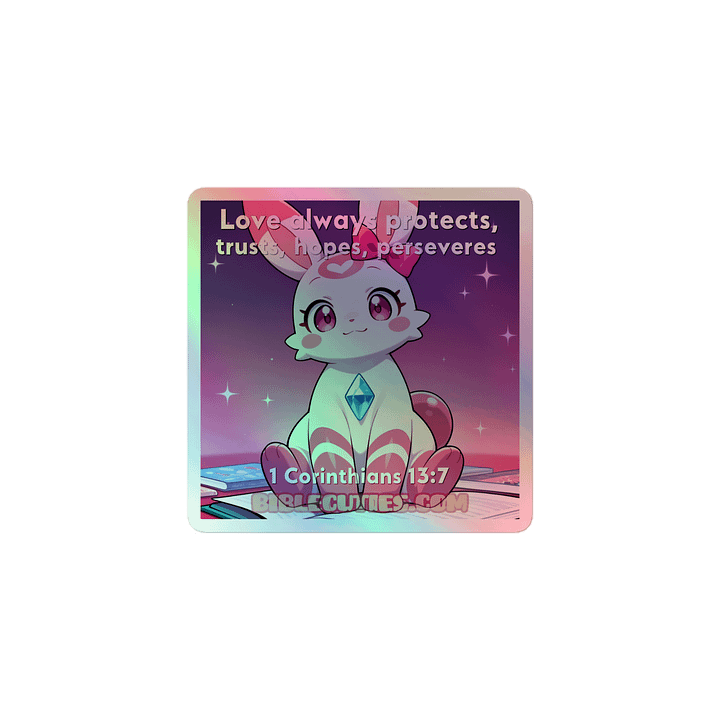 Bible Cuties Joanna - Love always protects, trusts, hopes perserveres Holographic Sticker product image (1)