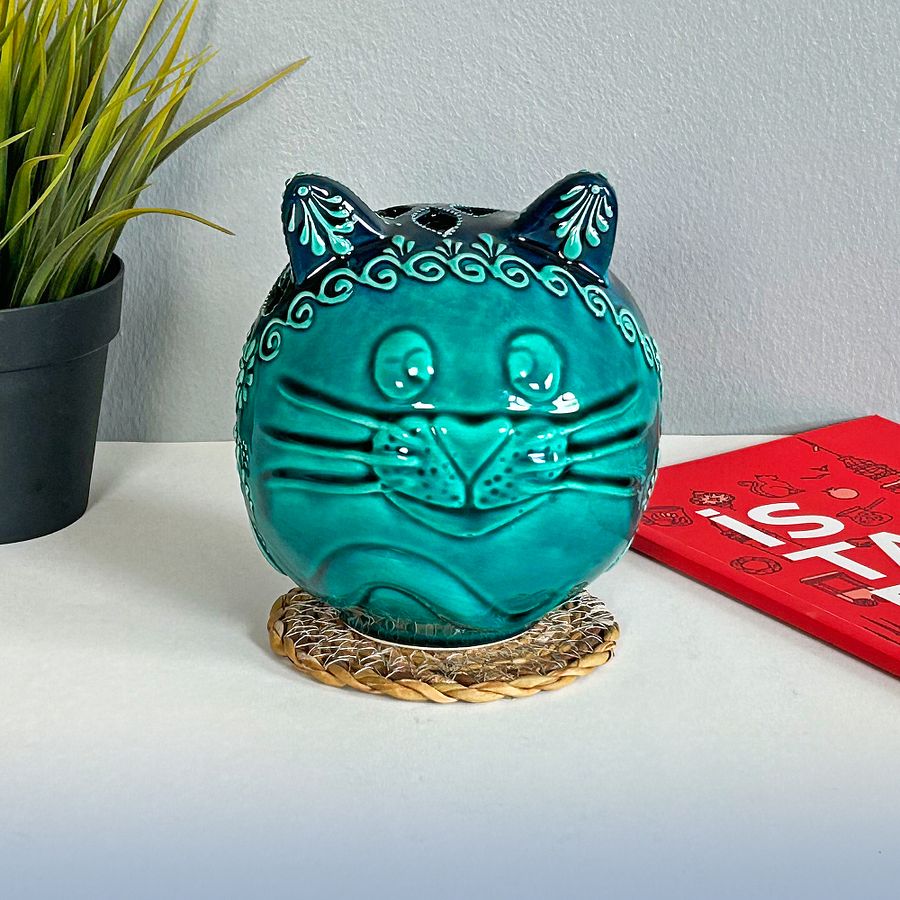 Ceramic cat, Turkish Totoro, turquoise candle holder — handmade pottery, handmade ceramic, home decor, handmade gift, Turkish ceramic product image (3)