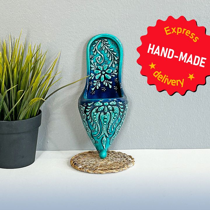 Ceramic wall decor, turquoise shoes (Terlik) — handmade pottery, handmade ceramic, home decor, handmade gift, Turkish ceramic product image (1)