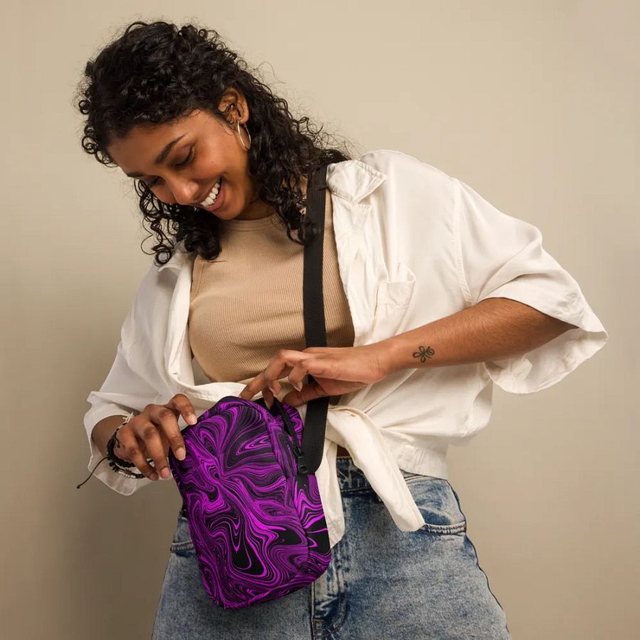 Utility Crossbody Bag - Purple and Black Fluid Swirls product image (4)