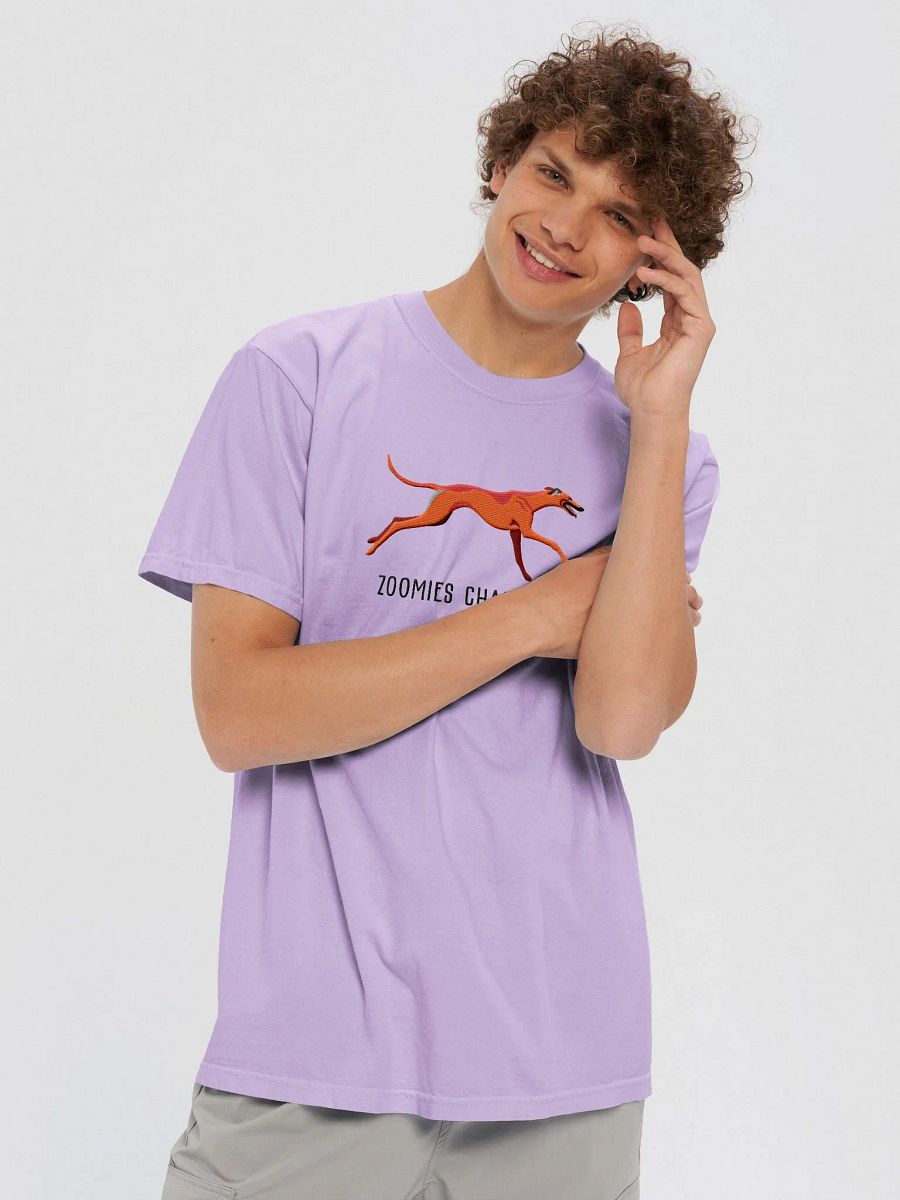 Zoomies Champion T-Shirt(Embroidered) of a Greyhound(Red) product image (8)
