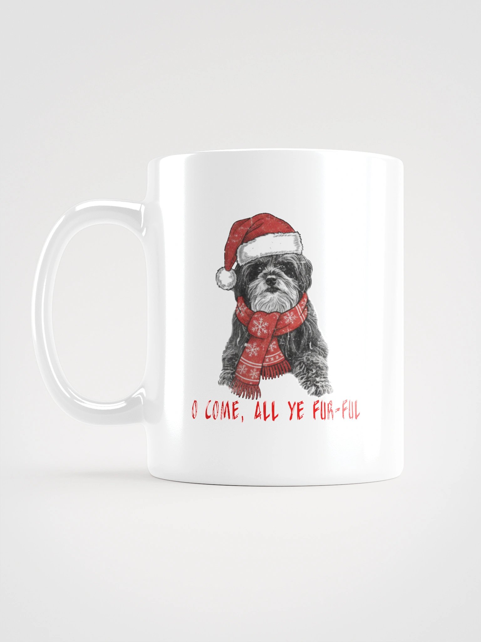 White Glossy Mug with Oh Come, All Ye Fur-ful product image (1)