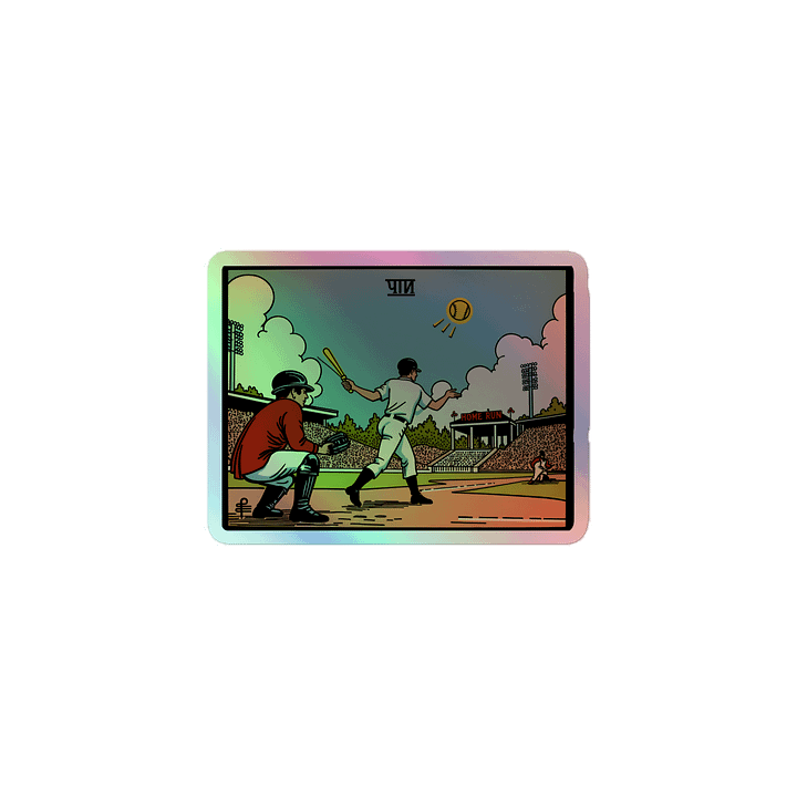Vintage Baseball Card: Retro Home Run Scene Holographic Sticker product image (1)