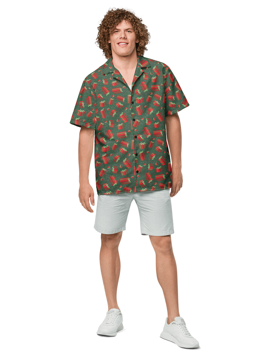 Floating Red Presents on Teal Green Oversized Button-Down Shirt product image (9)