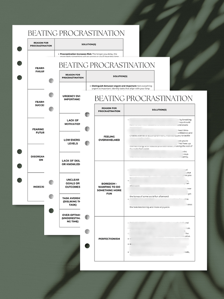 Solutions for Beating Procrastination | A5 Productivity Printable product image (1)