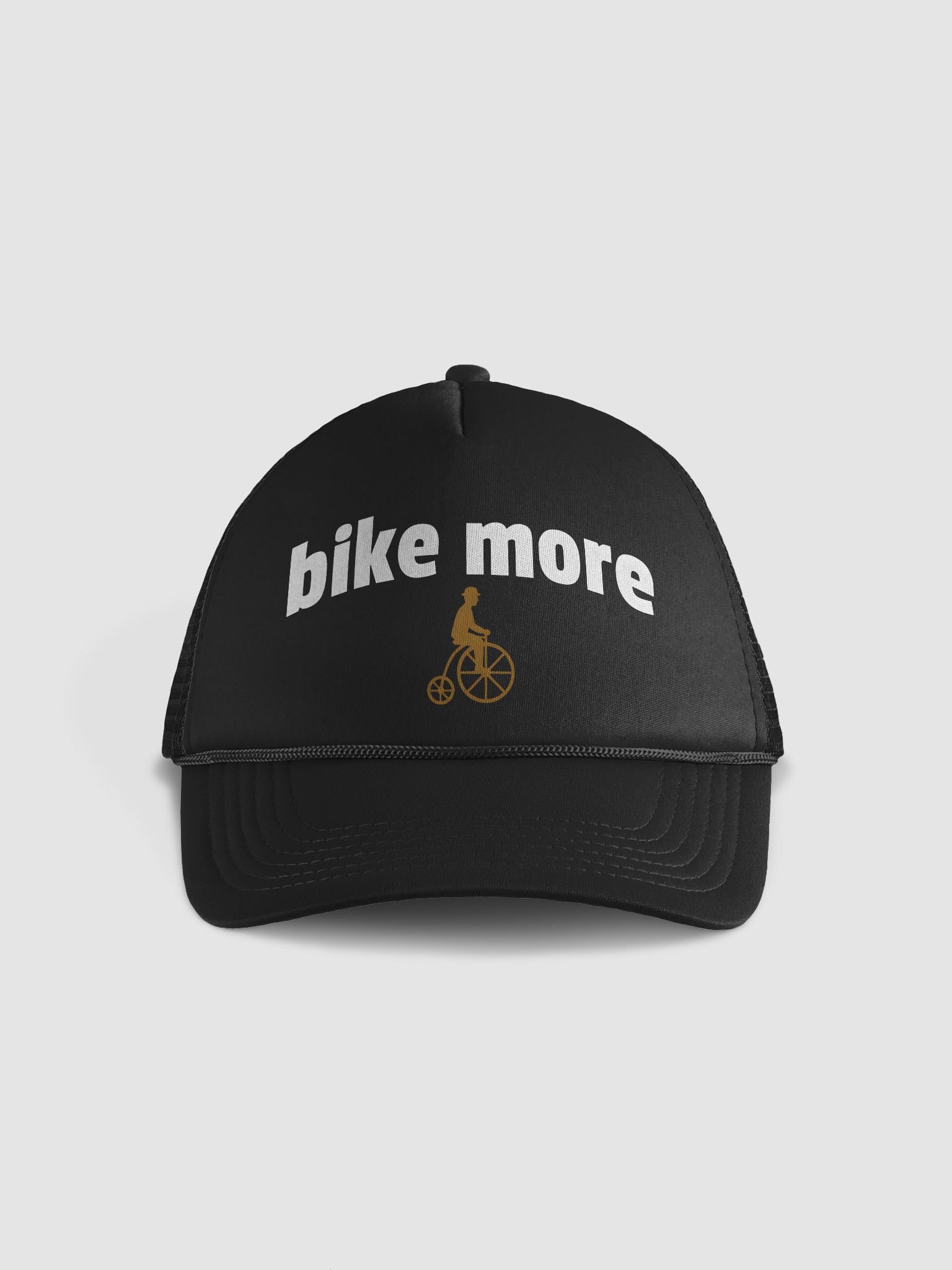 Bike More trucker hat with vintage penny-farthing bicycle icon product image (1)