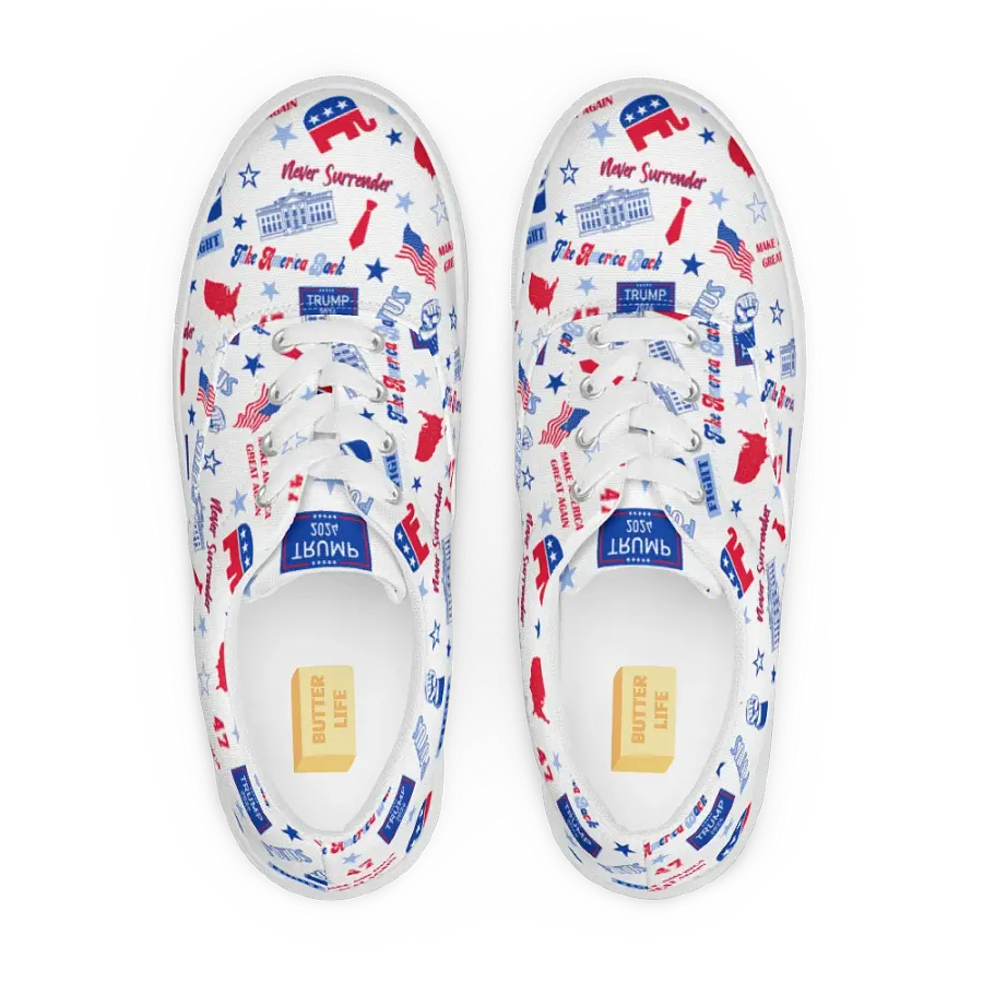 Trump 2024 Republican Patriot Make America Great Again White Pattern Low Top Canvas Shoes for women product image (3)