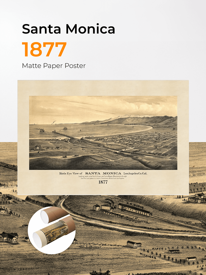 Santa Monica 1877 Poster Print – Hand-Drawn Historic City View (Unframed) product image (1)