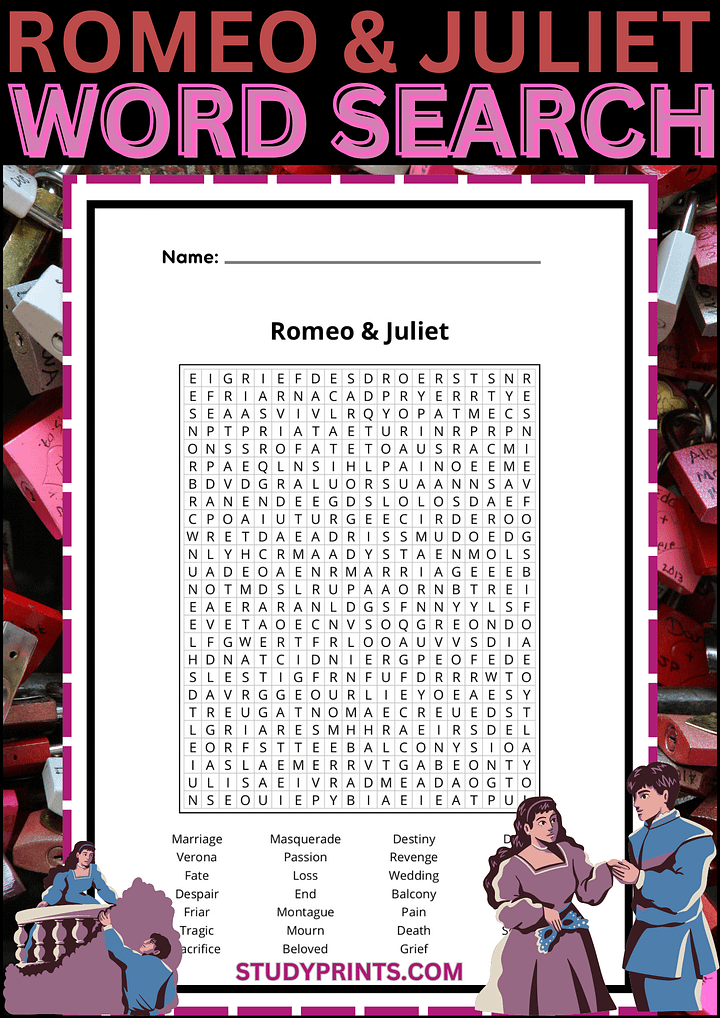 Romeo And Juliet Word Search Puzzle Printable product image (1)