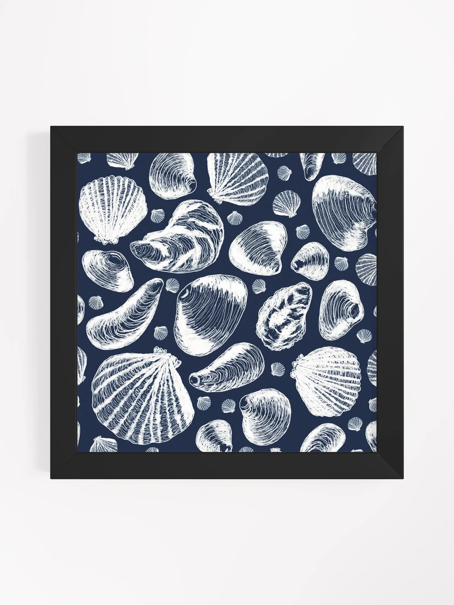 New England Tidal Treasures | White on Navy | by Monique Faella Designs™ | Framed Coastal Wall Art | Museum-Quality Print product image (1)