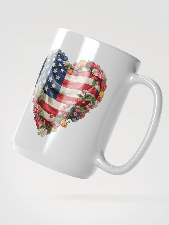 American Flag Heart Mug with Flowers – 4th of July Patriotic Floral product image (2)