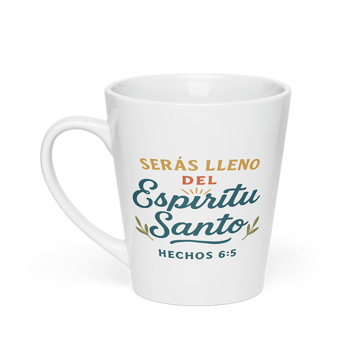 Latte Mug – “Serás Lleno del Espíritu Santo” – Spanish Christian Design product image (1)