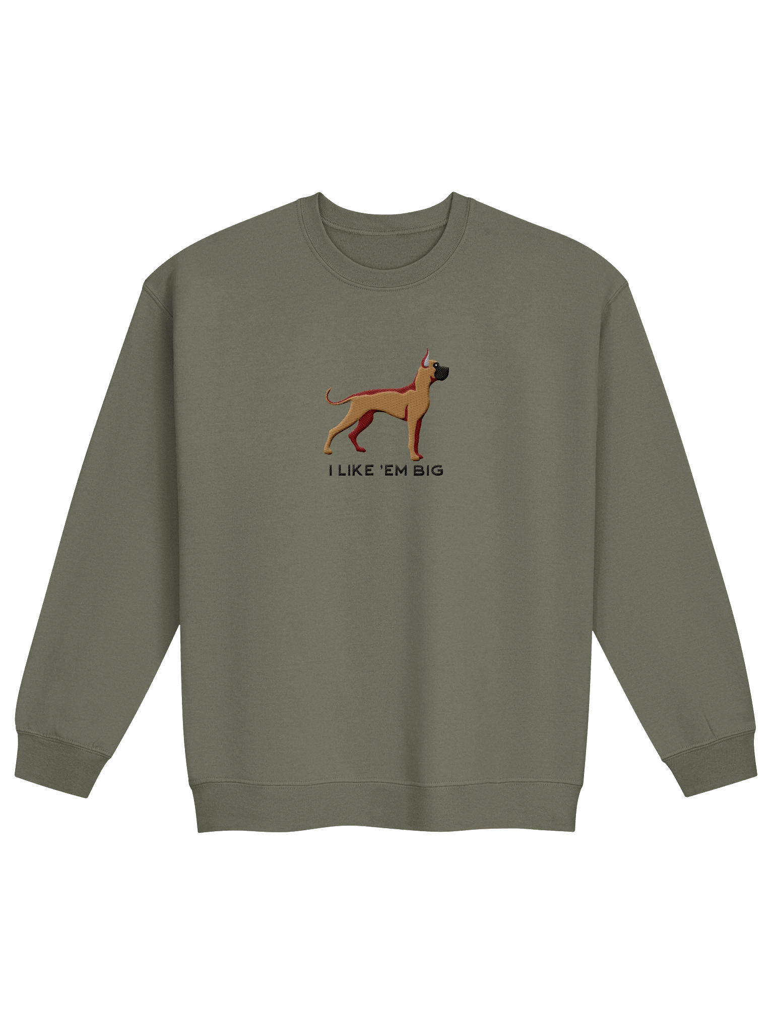 I Like 'Em Big Sweatshirt (Embroidered) of a Great Dane(Tan, Black Mask Cropped Ears) product image (5)