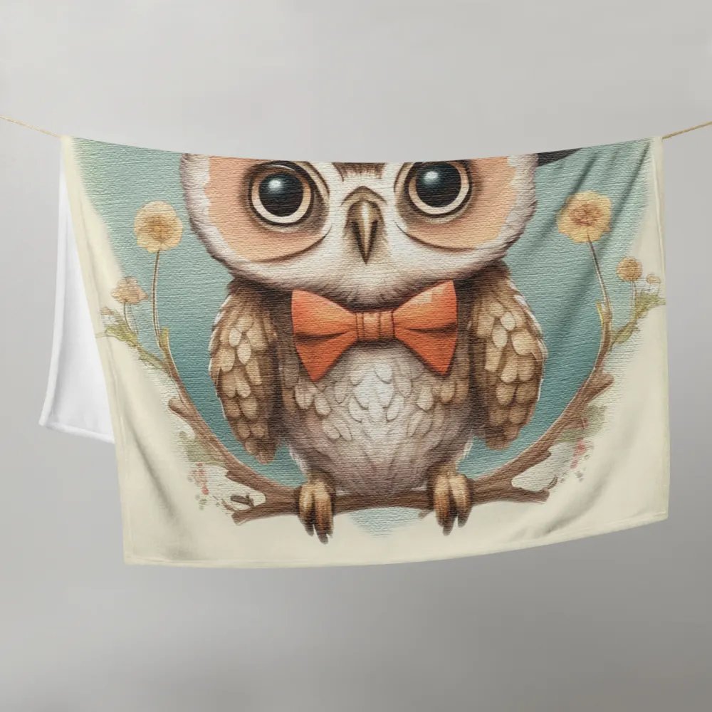 owl wearing a hat and a bow tie Throw Blanket product image (9)