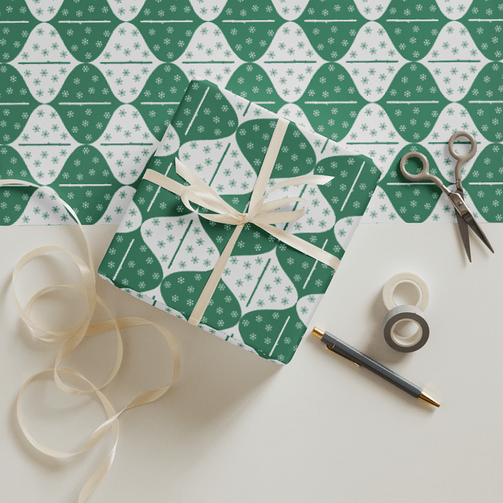 Flutes and Snowflakes - C Flute - Green Gift Wrap Paper product image (2)