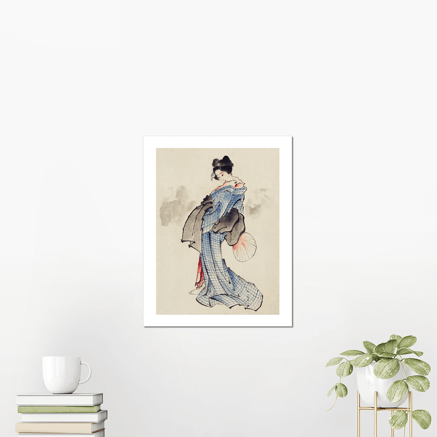 A traditional Japanese Ukyio-e style illustration of a Japanese woman in kimono - Katsushika Hokusai product image (3)