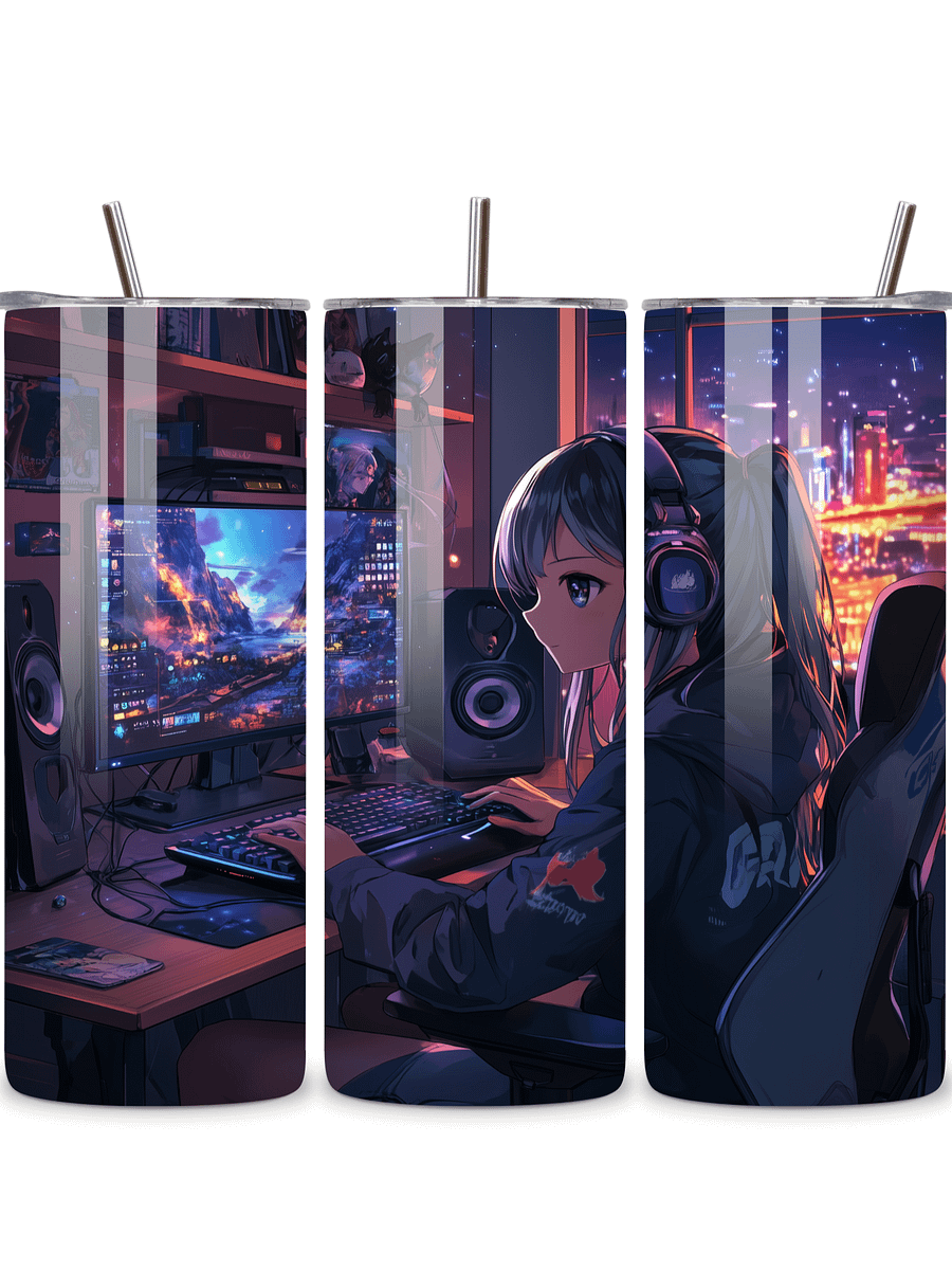 Anime Gamer Girl 20oz Skinny Tumbler with Metal Straw – Vibrant Gaming Setup Design – Double-Walled Insulated Stainless Steel Tumbler Gift for Anime and Gaming Fans (Anime Girl 3) product image (5)