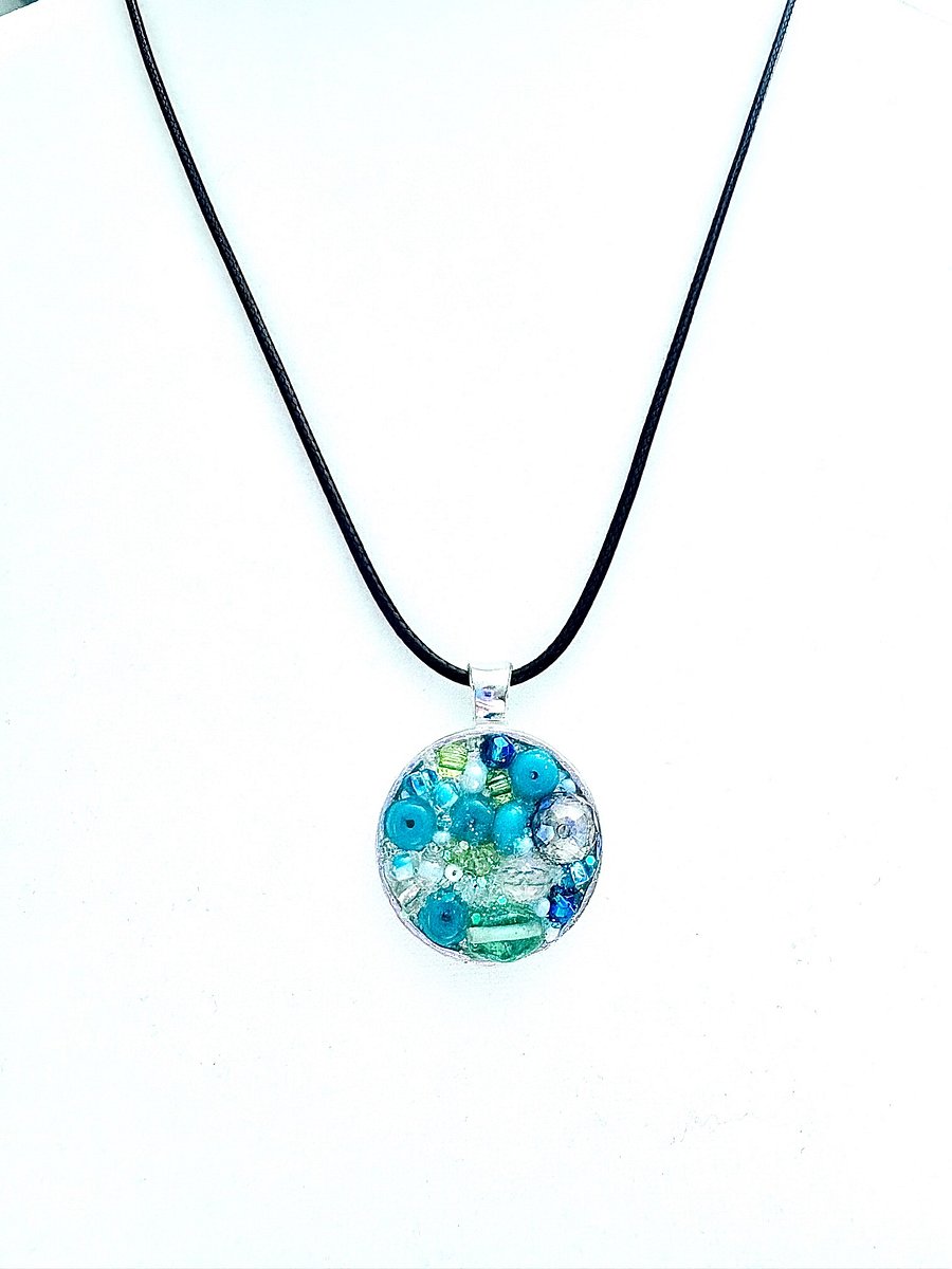 Ocean Dreamscape Pendant Necklace | Handmade Gradient Bead Art | Coastal Charm Jewelry by Monique Faella Designs™ | MFD-00010 product image (3)
