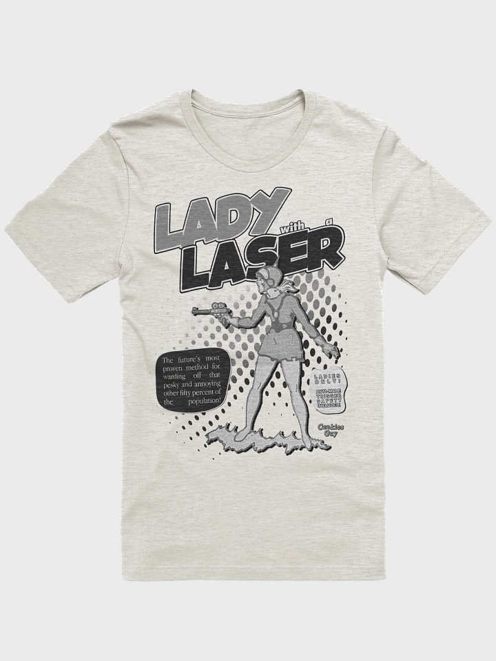 "Lady With A Laser" Retro Comic Tee (Newspaper Colorway) product image (1)