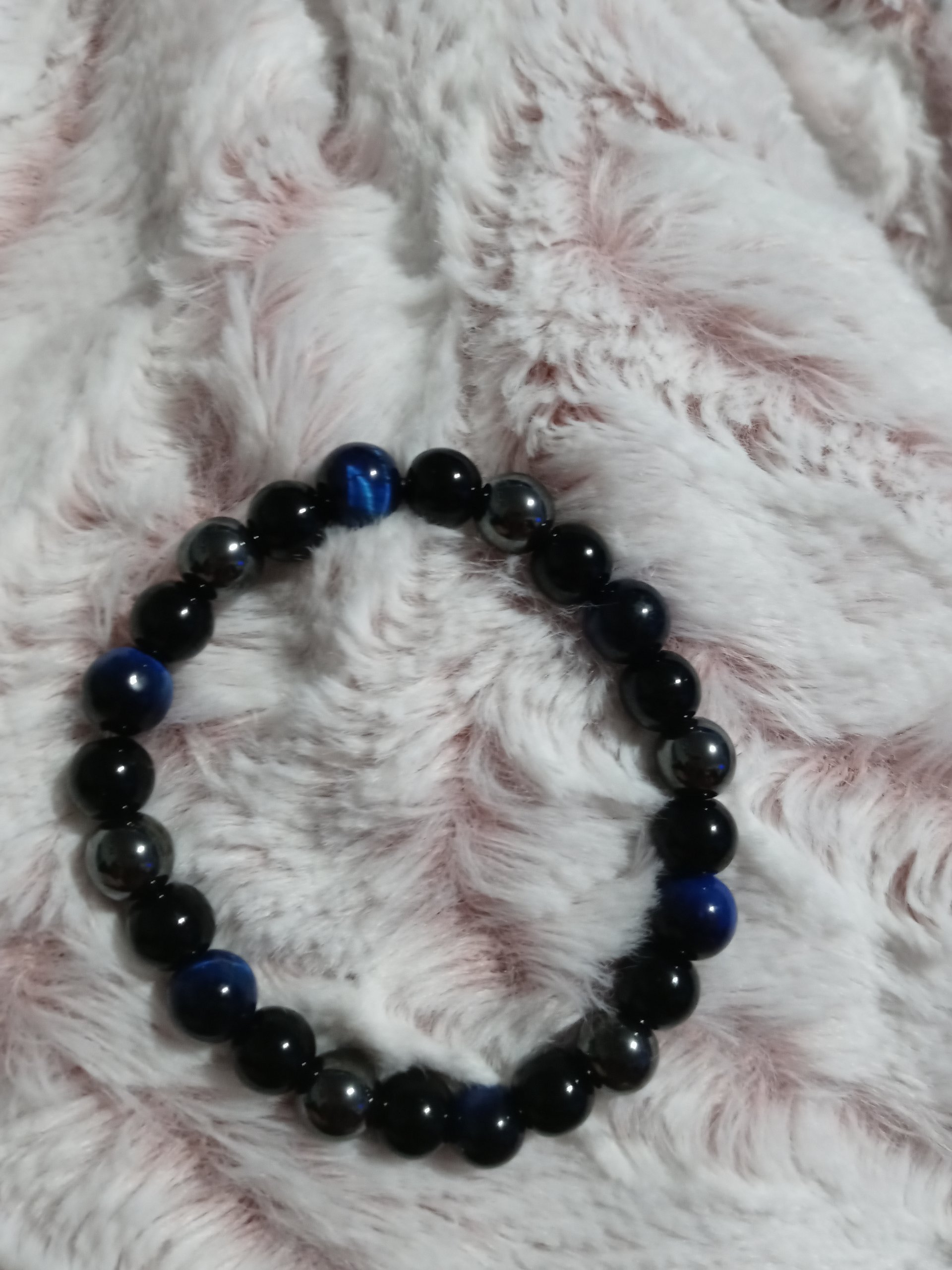Boss momma blue marble,black onyx&silver healing stone bracelet product image (1)