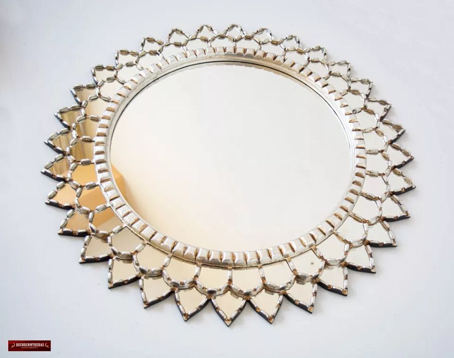 Decorative Round Large Mirror wall art home, Peruvian Accent Silver Mirror 27.6" product image (5)
