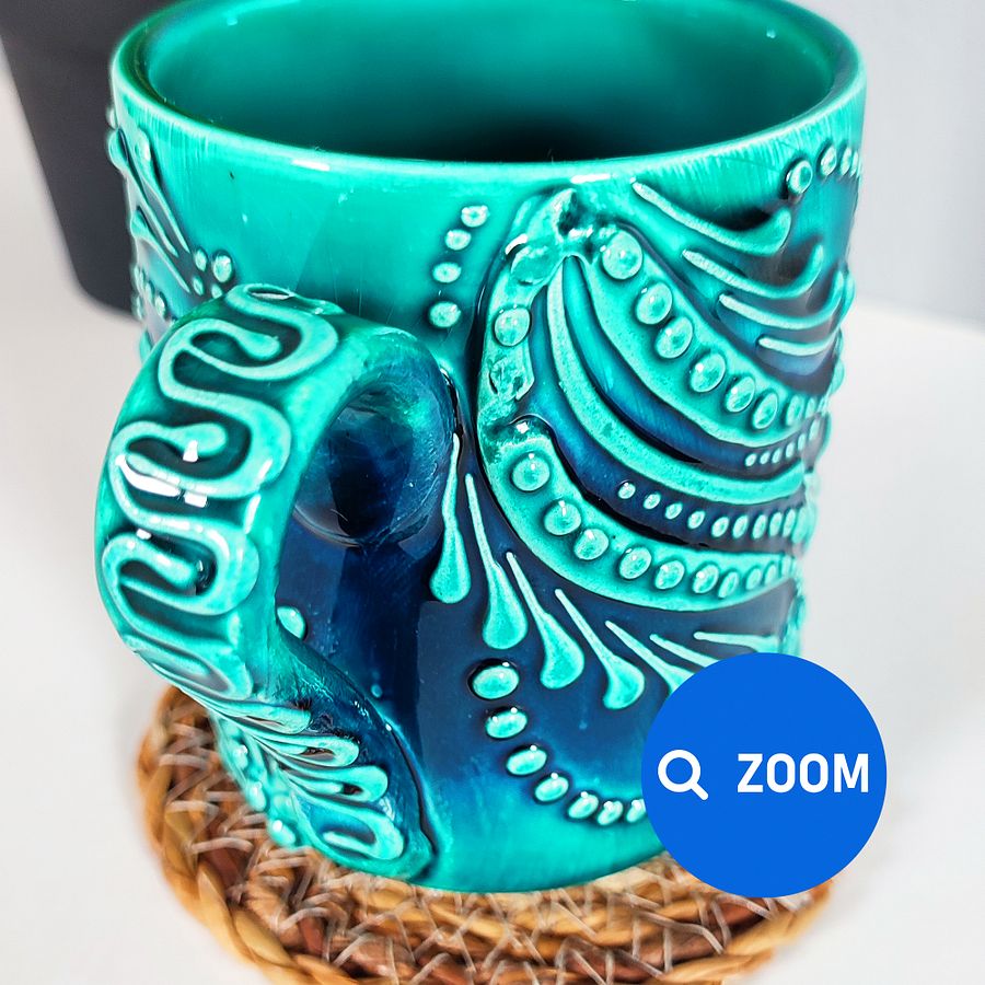 Ceramic handmade coffee mug, turquoise/green/emerald cup — handmade pottery, handmade ceramic, home decor, handmade gift, Turkish ceramic product image (8)
