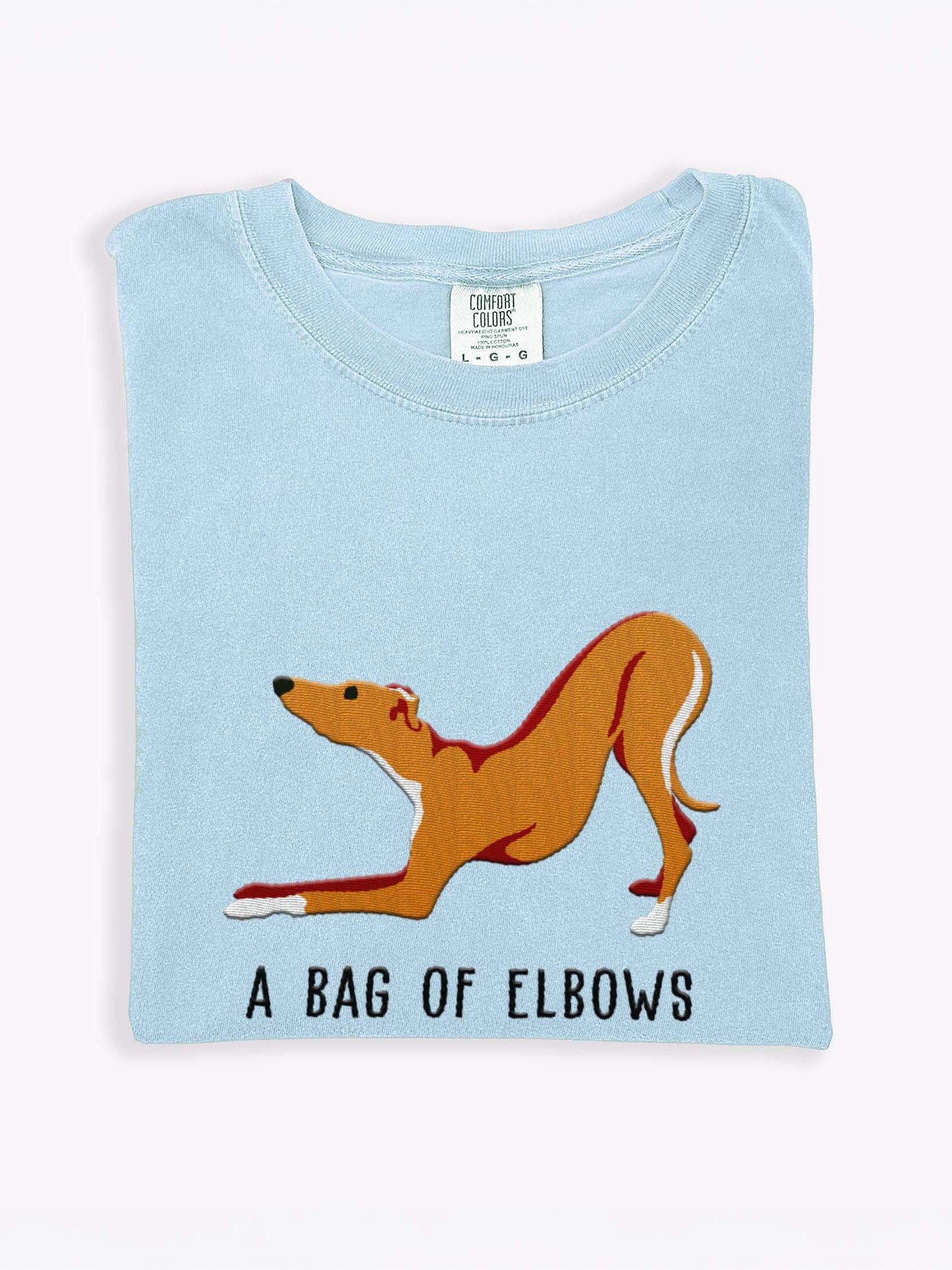 A Bag of Elbows T-Shirt(Embroidered) of an Italian Greyhound(Tan) product image (1)