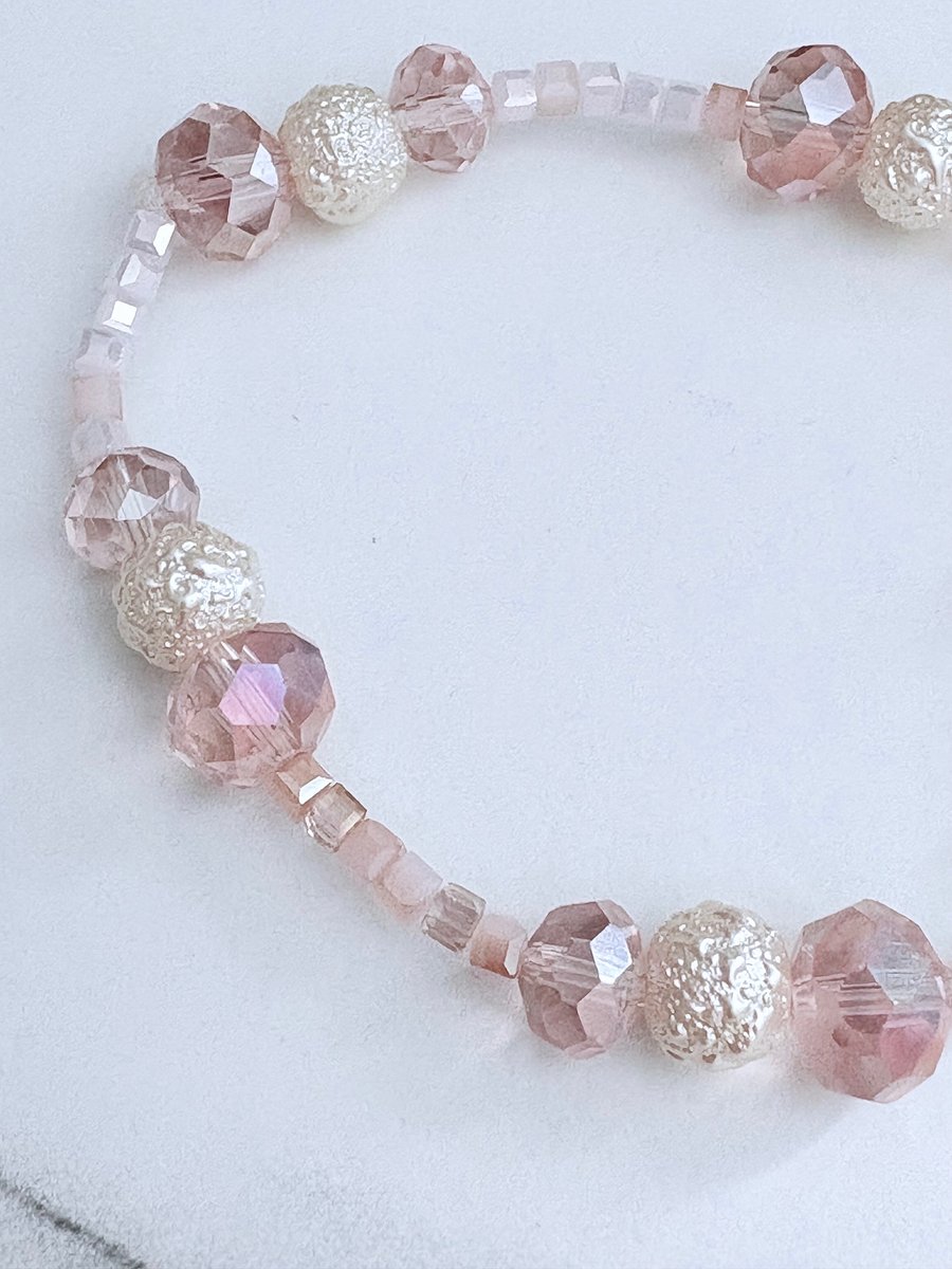 Blush Whisper | Faceted & Iridescent Bead Bracelet | Handmade 7" Coastal Charm | by Monique Faella Designs™ | MFD-00052 product image (3)