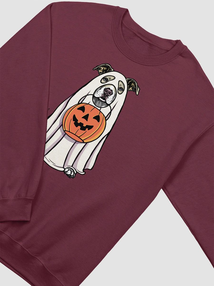 Funny Halloween Pitbull Terrier(Fawn) Sweatshirt | Funny Pittie Wearing a Ghost Costume and Holding a Pumpkin Basket product image (13)