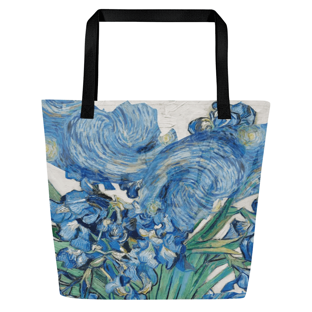 Big printed tote bag with Van Gogh inspired irises and starry night  design product image (2)