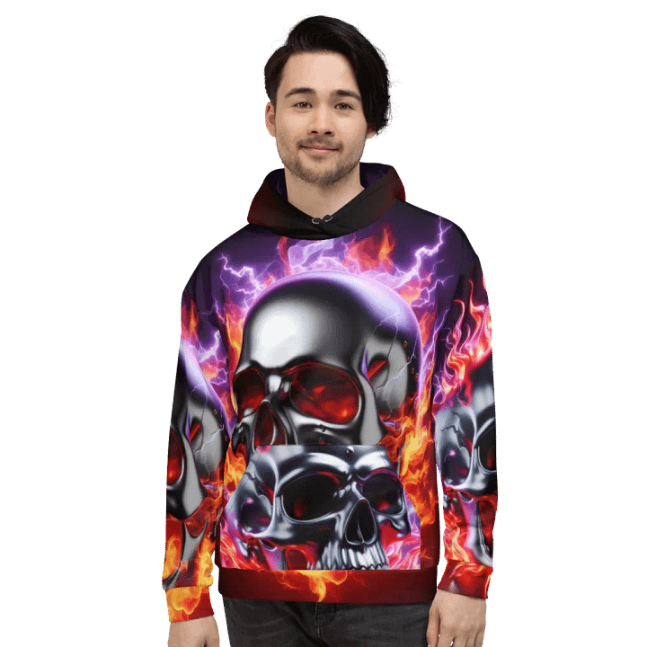Silver Inferno Fury - Unisex Skull Hoodie #17 product image (2)