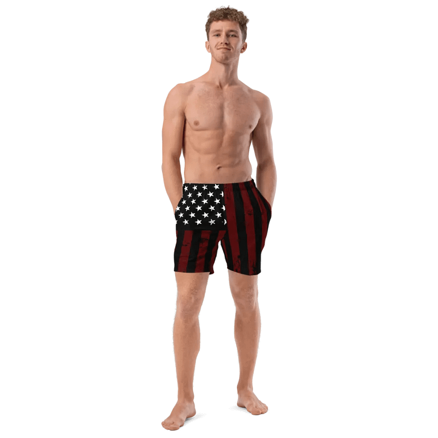 Distressed Black & Red Americana Swim Trunks product image (10)