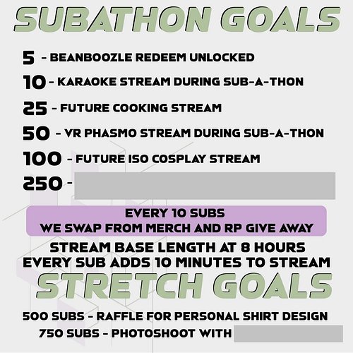 Hey guys!

It’s my first subathon and I hope you guys come celebrate my affiliate anniversary with me :)

Here is a list of m...