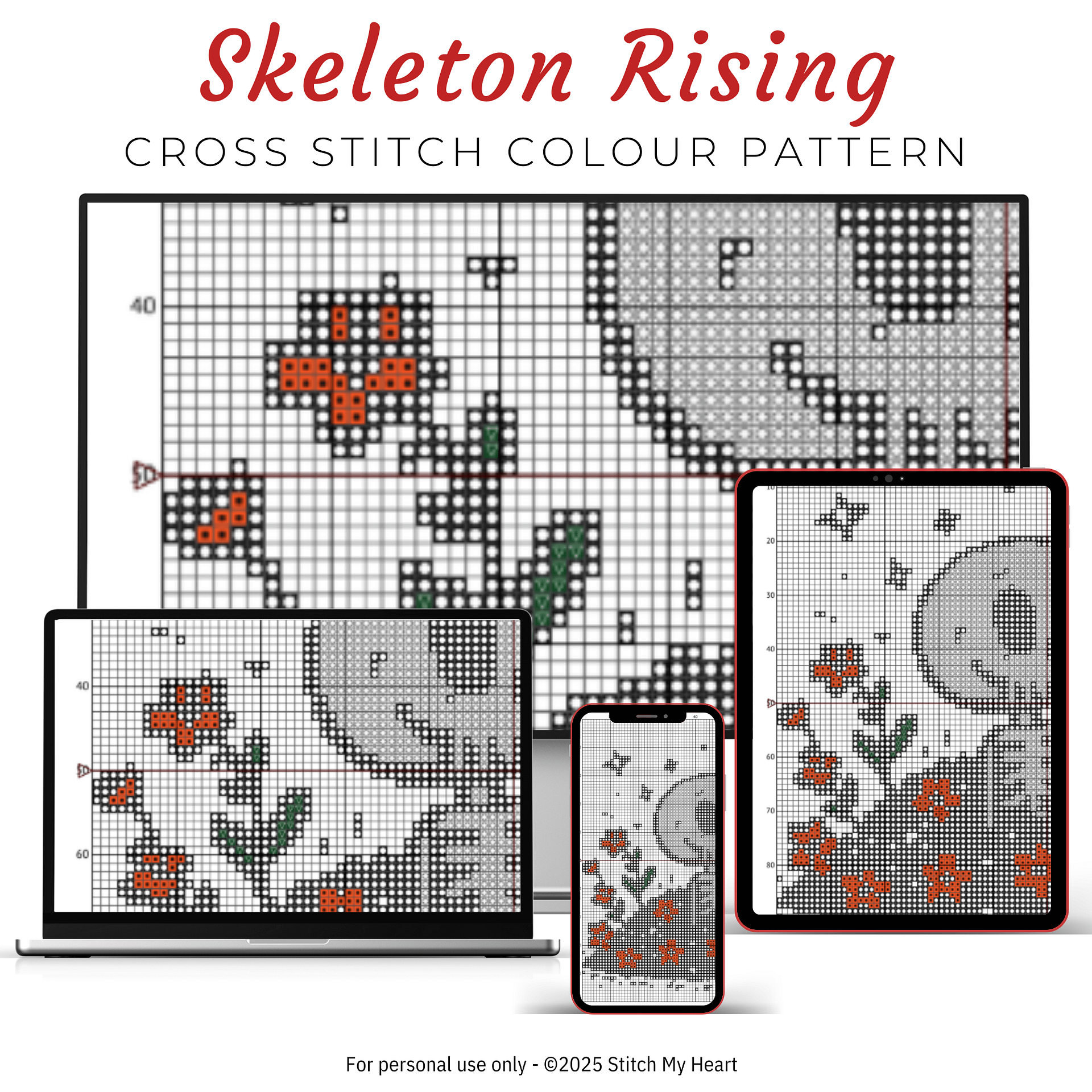 Skeleton Rising Cross Stitch Pattern product image (3)