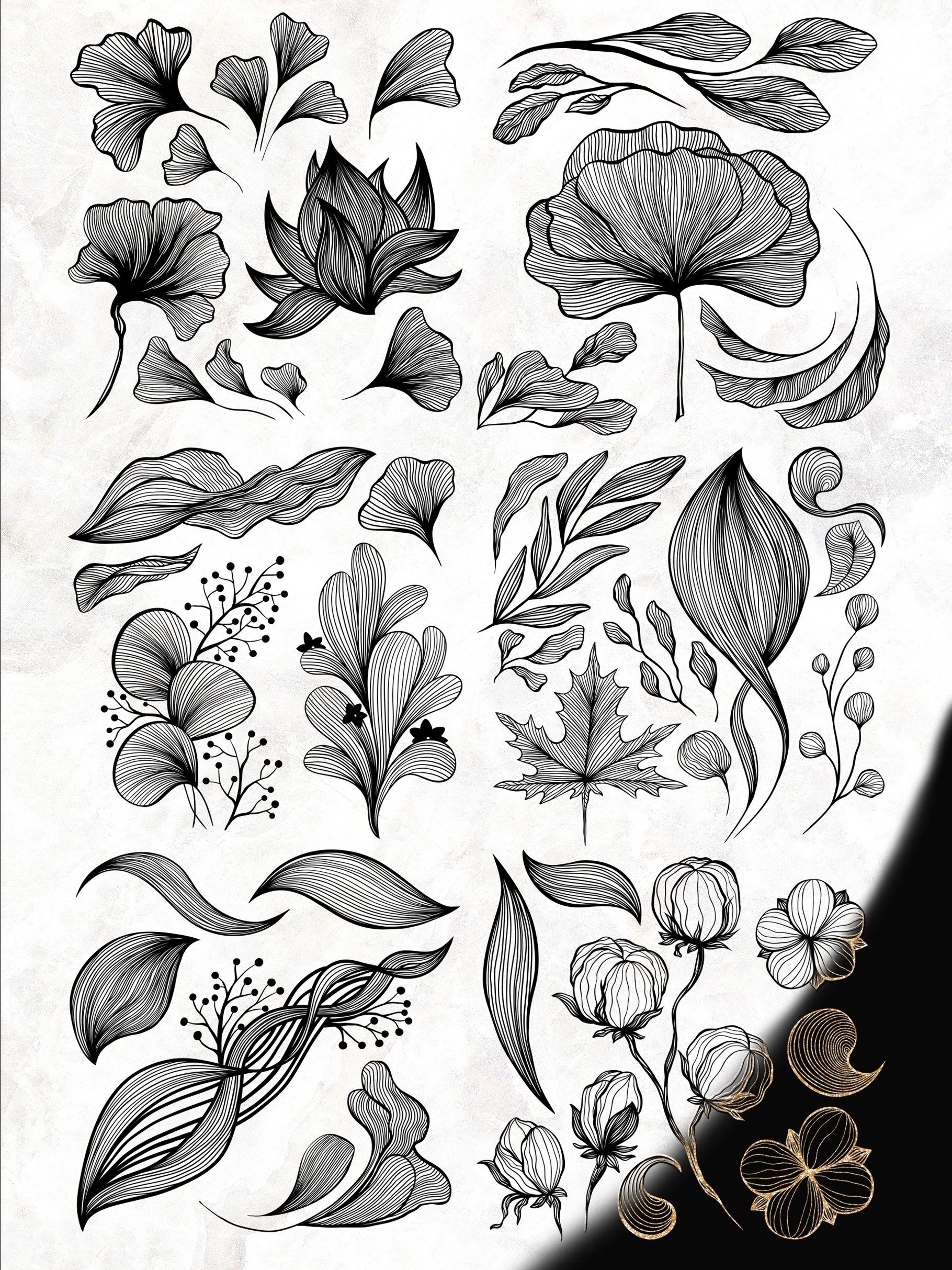 Line Art Modern Clipart Collection. Gold & Black Waves. Lines, Flowers product image (2)