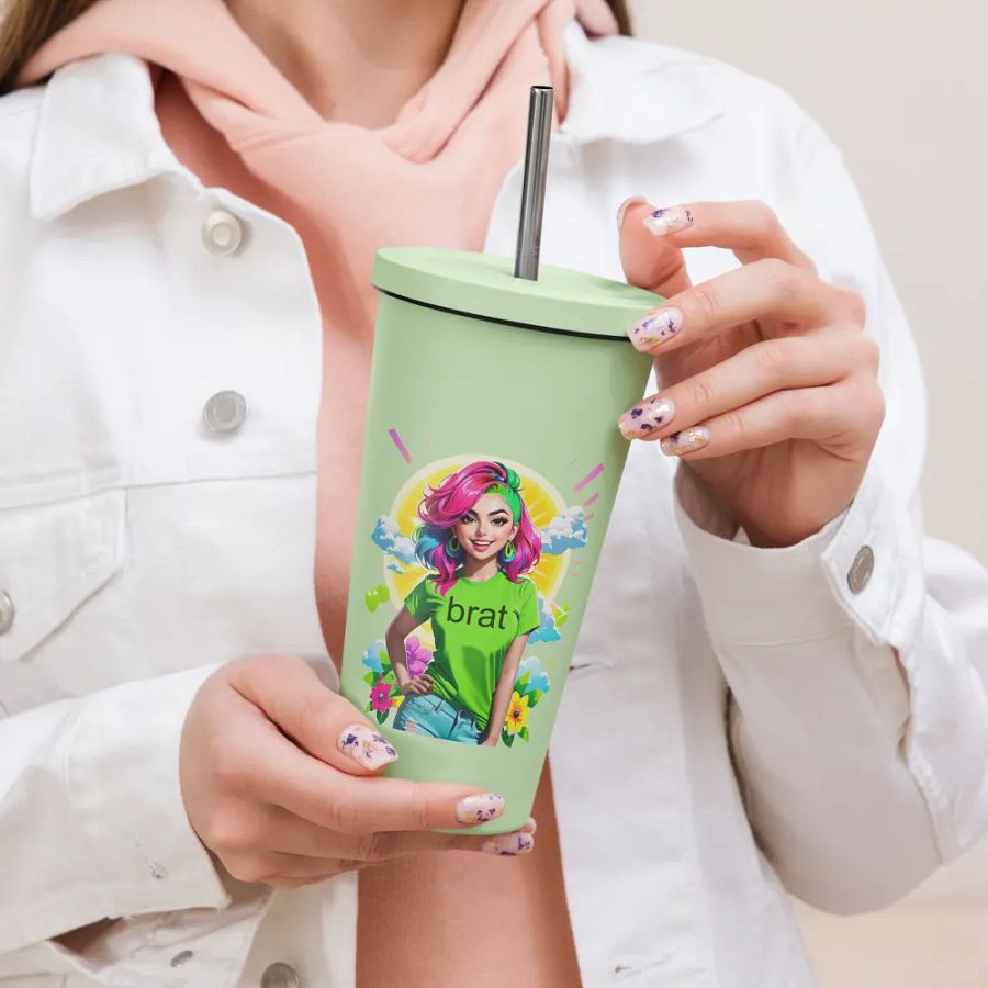 Brat 20 oz Tumbler Cup - Mint - Insulated Tumbler with a Straw v5 product image (2)
