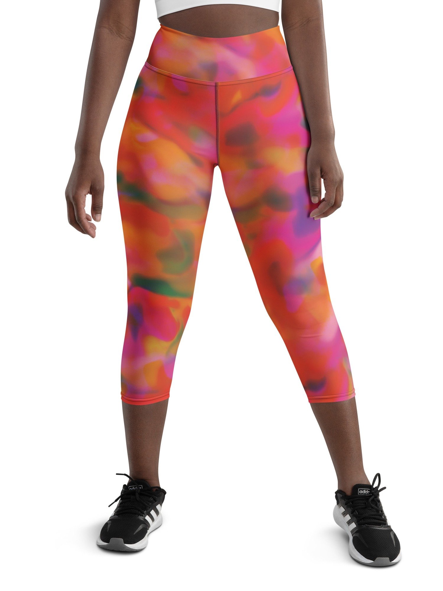 Printed Capri Leggings "Trendy Vibrant Pink Orange Tie-Dye" product image (7)