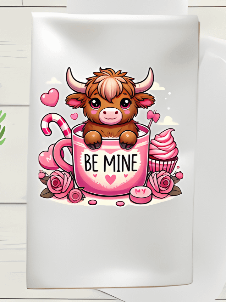 Bee Mine with Cute Little Bull Valentine Kitchen Towel Sublimation Design – high-quality 300 DPI PNG digital download product image (1)