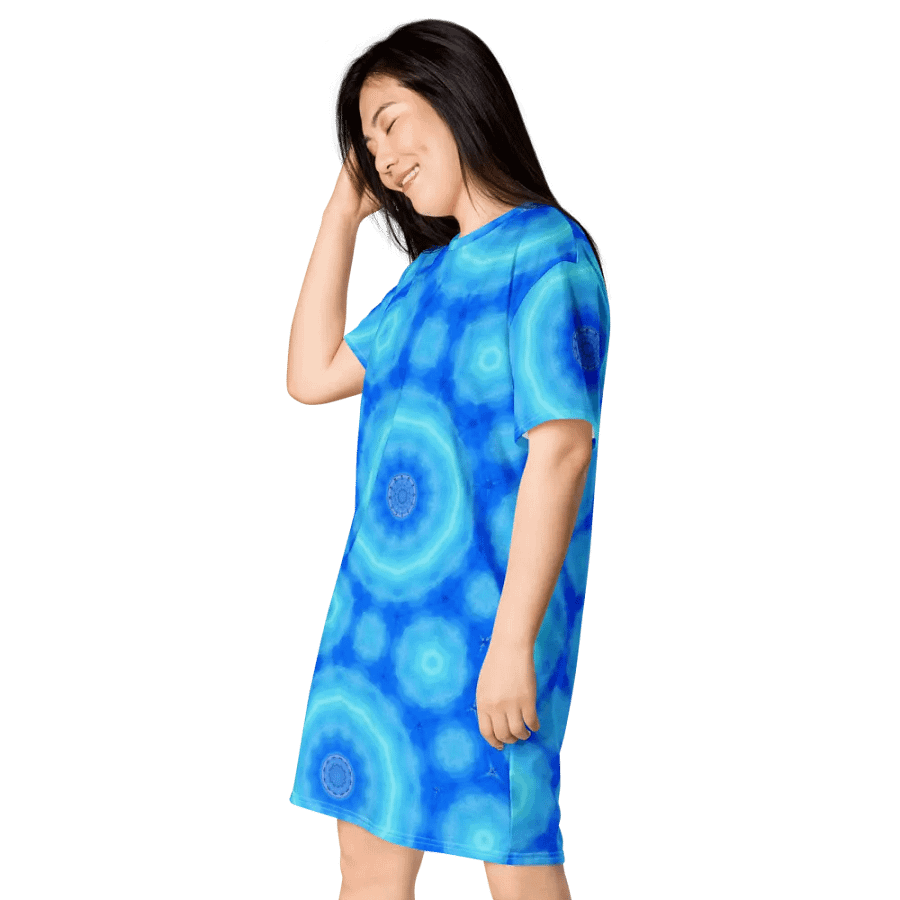 Abstract Circular Pattern in Blues Ladies T Shirt Dress product image (9)