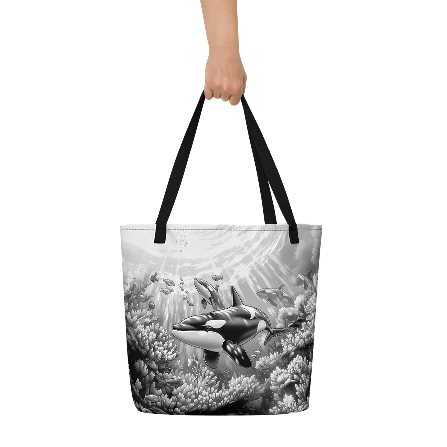 Tote Bag: Captivating Orca Undersea Ocean Lover Black and White Design product image (9)
