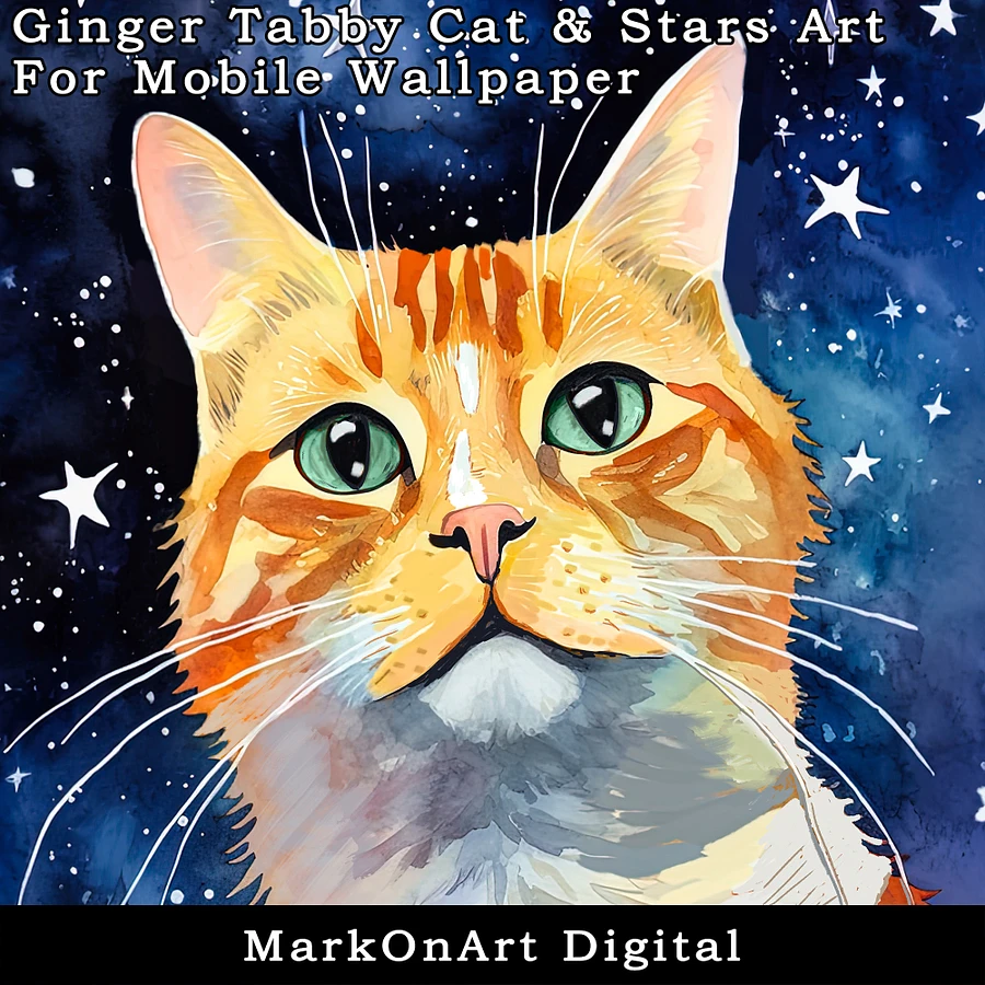 Ginger Tabby Cat And Stars Art For Mobile Phone Wallpaper or Lock Screen | High Res for iPhone or Android Cellphones product image (3)