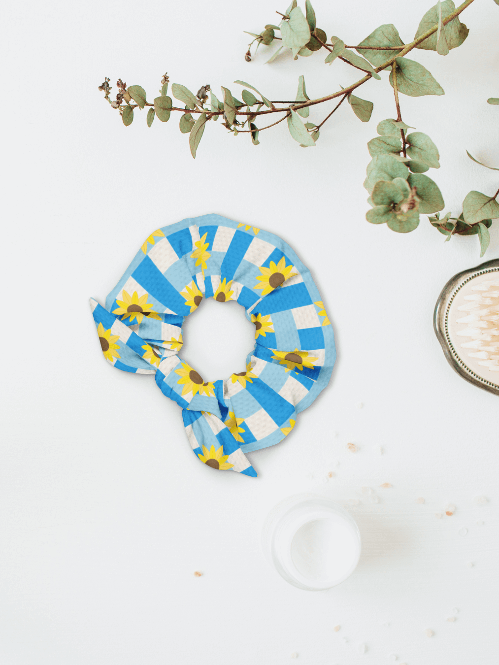 Sunflower Gingham Pattern-Blue Background Scrunchie product image (1)