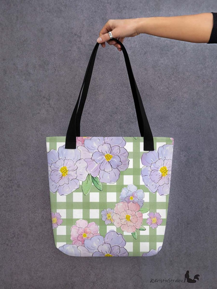 Gingham Blossoms - Lg Lavender Flowers on Green Gingham product image (6)