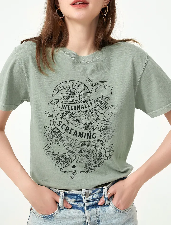 Internally Screaming - Floral Line Art Opossum Shirt | Cottagecore, Goblincore, & Forestcore T-Shirt for Animal Lovers product image (1)