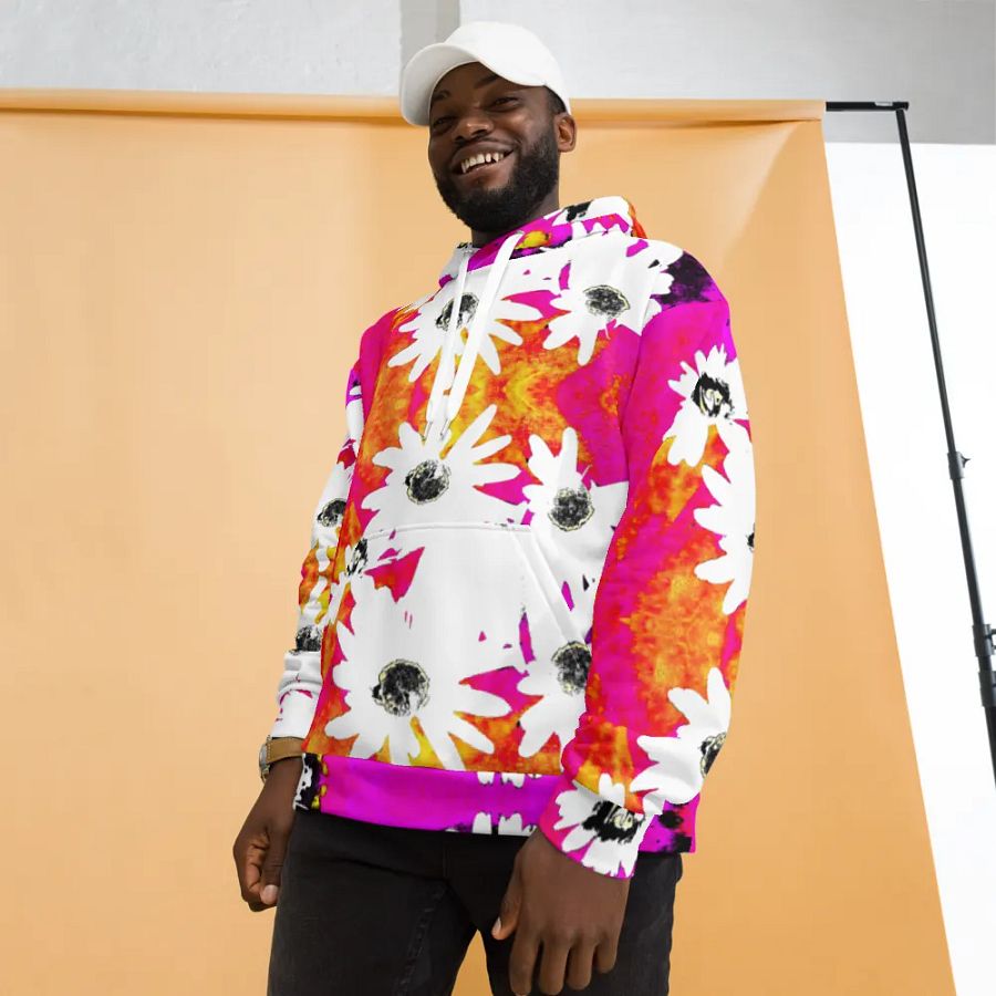 Abstract Vibrant Colourful Daises Unisex All Over Print Pull Over Hoodie product image (4)
